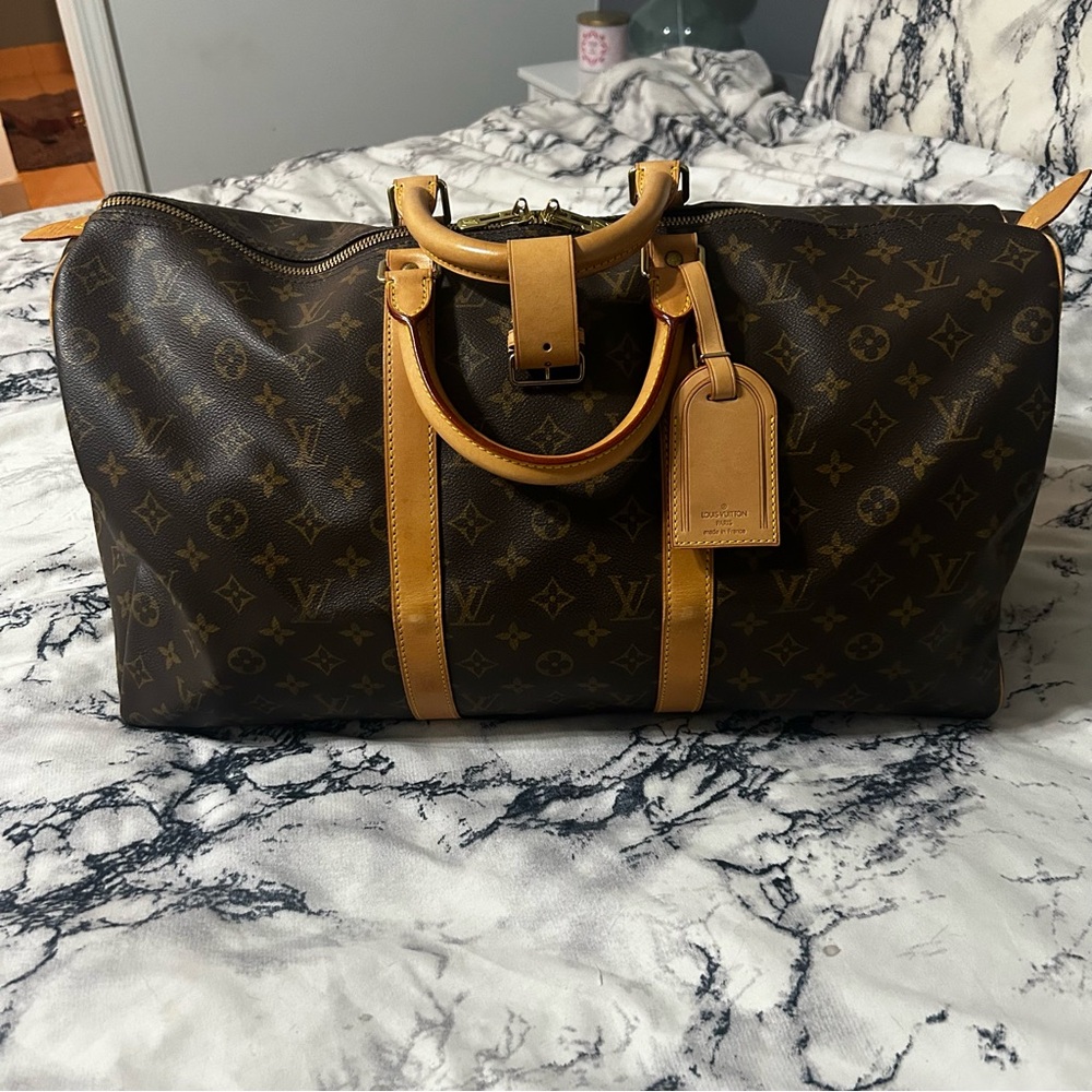 Louis Vuitton Brown and Tan Monogram Travel Bag Keepall 50